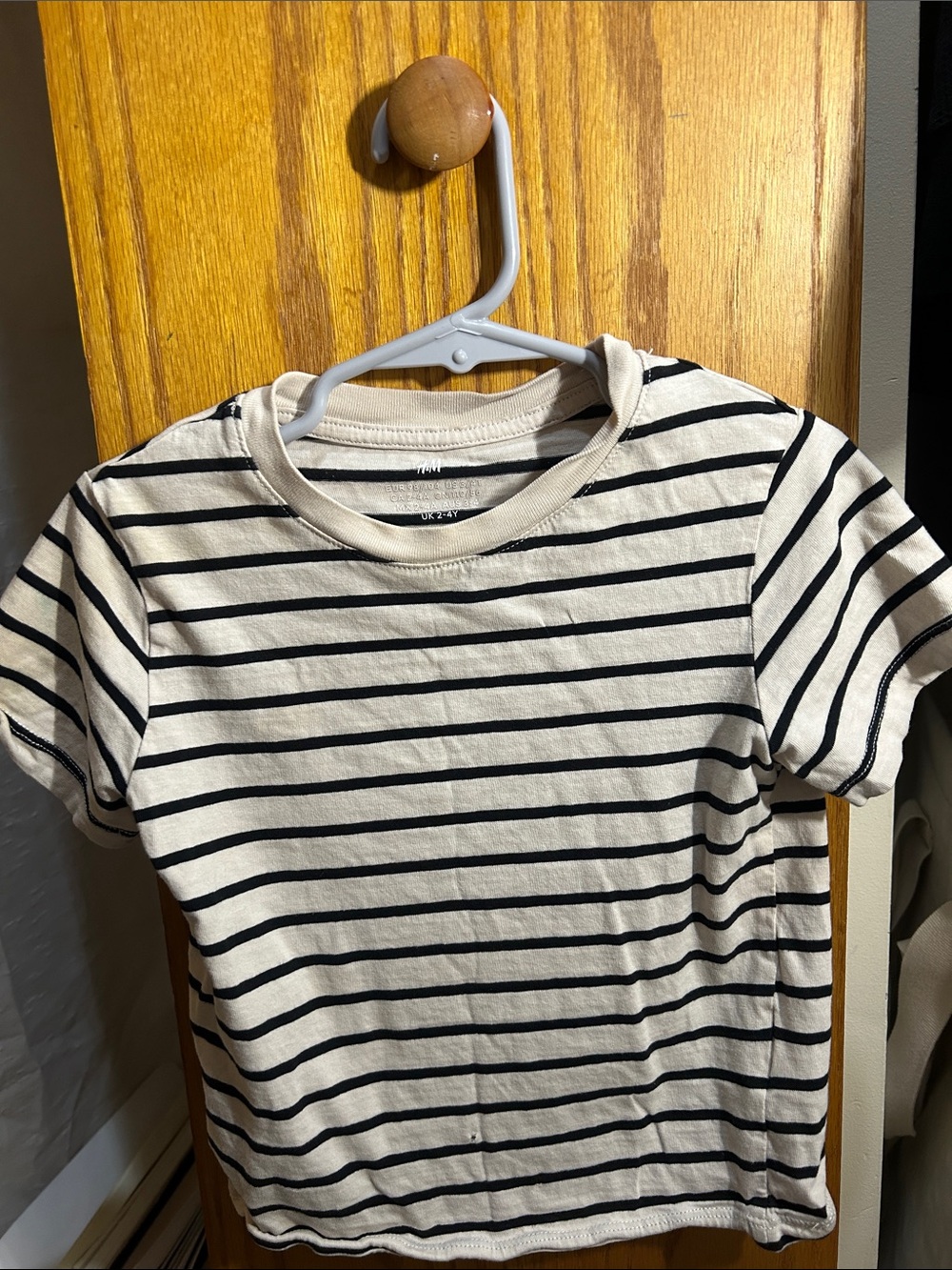 H&M Cream and Black Striped Short Sleeve Tee